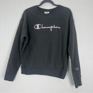 Champion Reverse Weave DarK Gray Crewneck Sweatshirt with White Lavender Logo L